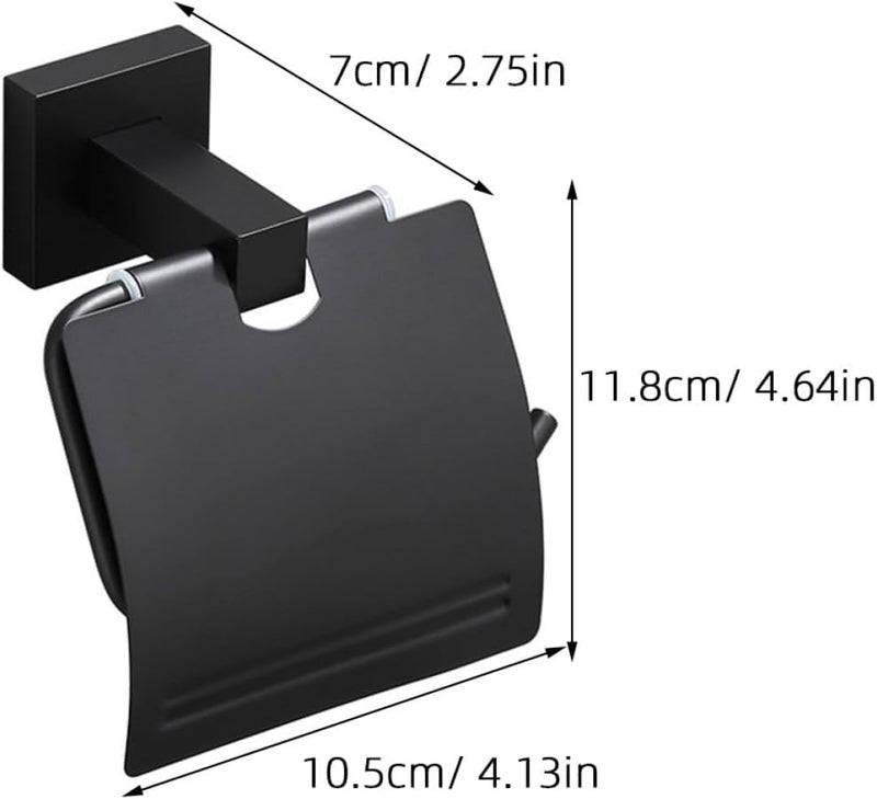 LABRIMP Black Punch-Free Wall Mounted Toilet Paper Holder, Space Aluminum Classic Square Bathroom Paper Towel Rack, Creative Washroom Tissue Storage Accessory - Image 2