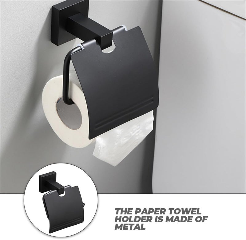LABRIMP Black Punch-Free Wall Mounted Toilet Paper Holder, Space Aluminum Classic Square Bathroom Paper Towel Rack, Creative Washroom Tissue Storage Accessory - Image 3