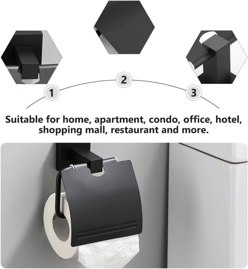 LABRIMP Black Punch-Free Wall Mounted Toilet Paper Holder, Space Aluminum Classic Square Bathroom Paper Towel Rack, Creative Washroom Tissue Storage Accessory - Image 5