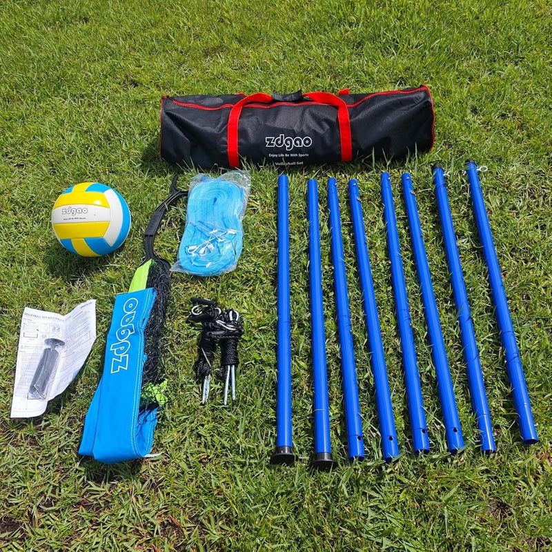 Zdgao Outdoor Portable Volleyball Net System - Adjustable Height Poles with Soft Volleyball Ball, Pump, Hammer, Boundary Line, and Carry Bag for Backyard, Beach, Lawn - Image 2
