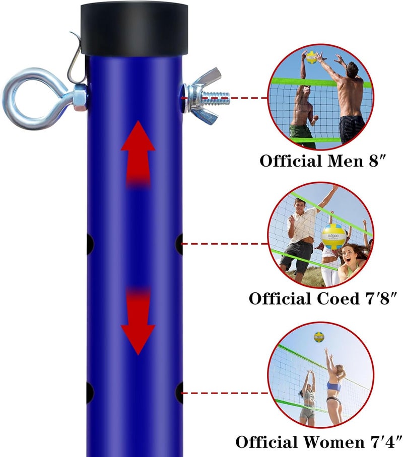 Zdgao Outdoor Portable Volleyball Net System - Adjustable Height Poles with Soft Volleyball Ball, Pump, Hammer, Boundary Line, and Carry Bag for Backyard, Beach, Lawn - Image 4