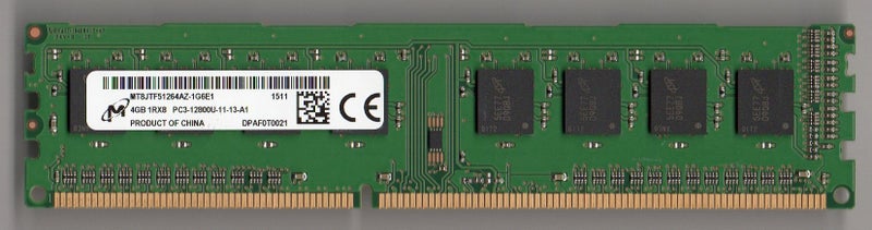 Micron ذاكرة رام ديسكتوب ميكرون 4 جيجابايت DDR3 1Rx8 PC3-12800U MT8JTF51264AZ-1G6E1 - Image 1