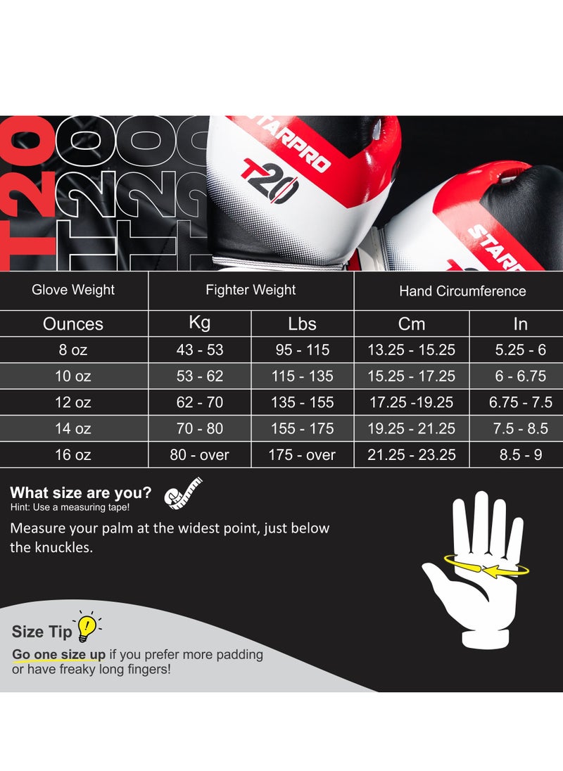 Starpro - T20 Boxing Gloves 8oz 10oz 12oz 14oz 16oz Vegan Leather Gloves for Training Sparring with Waterproof Lining Breathable Mesh Hand Protection - Image 1