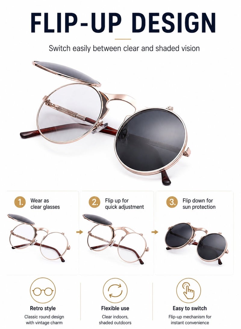 PEI  AN Polarized Vintage Round Flip Up Sunglasses for Women Men, UV400 Protection Sport Sunglasses with TR90 Frame, Spring Hinges for Driving Fishing - Image 5