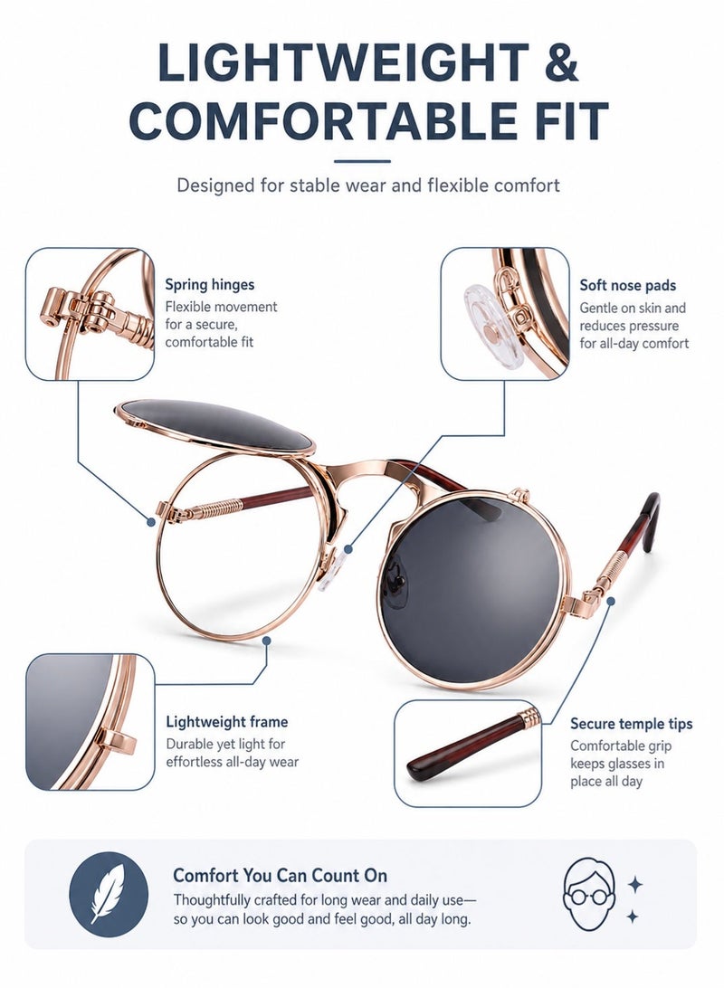 PEI  AN Polarized Vintage Round Flip Up Sunglasses for Women Men, UV400 Protection Sport Sunglasses with TR90 Frame, Spring Hinges for Driving Fishing - Image 4