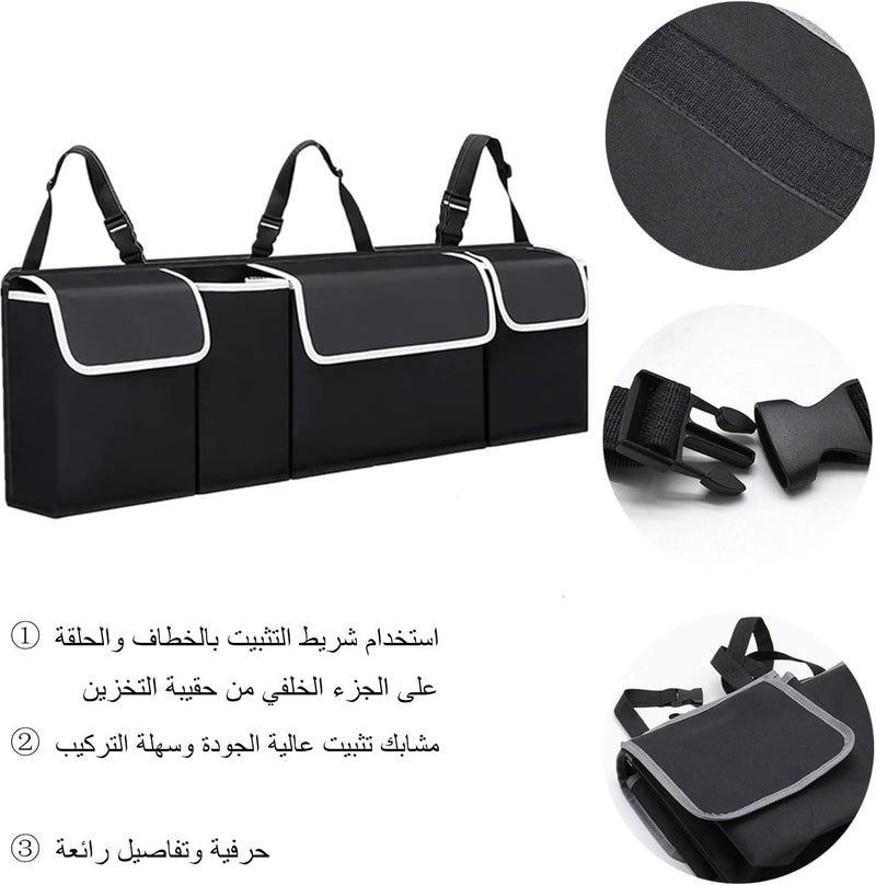 Car Trunk Organizer and Storage - Waterproof Backseat Hanging Organizer with 4 Pockets (Black) - Image 3