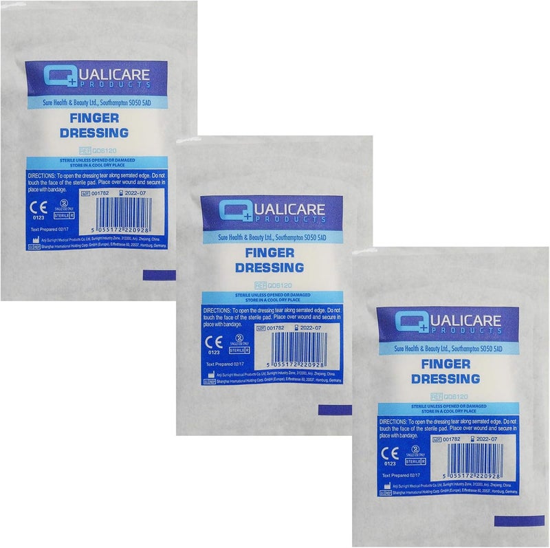 Qualicare 3 Pack of QUALICARE First AID STERILE Medical Adhesive Finger Wound Cut Bandage DRESSINGS - Image 1