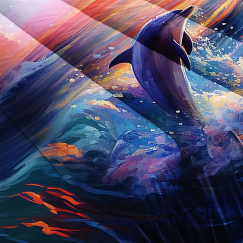 AILONEN Jumping Dolphin Comforter Set Full Size, Cartoon Dolphin Bed in a Bag for Kids Girls,Saltwater Bedding Set,Rainbow Starry Night Duvet Set,3 PCS,1 Quilt and 2 Pillowcases - Image 3