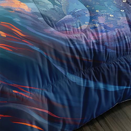 AILONEN Jumping Dolphin Comforter Set Full Size, Cartoon Dolphin Bed in a Bag for Kids Girls,Saltwater Bedding Set,Rainbow Starry Night Duvet Set,3 PCS,1 Quilt and 2 Pillowcases - Image 4