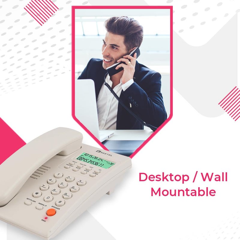 Beetel جهاز G30 الجديد، معتمد من TEC، شاشة LCD لعرض معرف المتصل، LED للجرس، متوافق مع DTMF/FSK، هاتف مكبر صوت قابل للتعديل في اتجاهين، موسيقى أثناء الانتظار، قابل للتثبيت على المكتب/الحائط، تباين LCD بثلاث مستويات (G30-رمادي دافئ) - Image 4