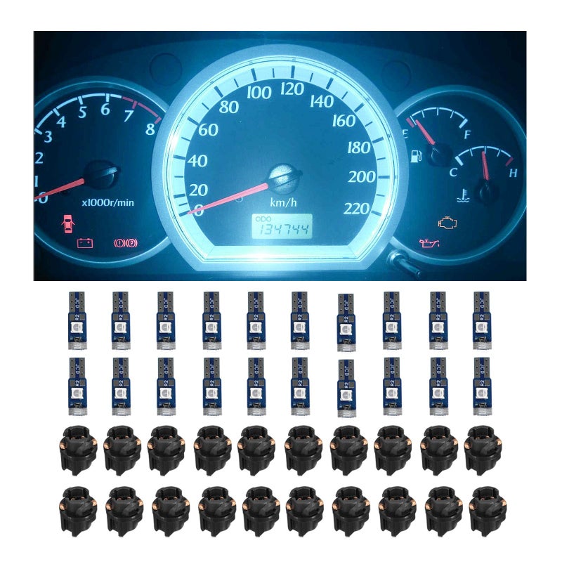 Dickno 20 PCS T5 Led Lights for Car Dashboard, High Light 3030-3SMD Replacement with Twist Lock Socket, Led Bulb for Gauge Cluster Indicator Dashboard Instrument Panel Lights (Ice Blue) - Image 1
