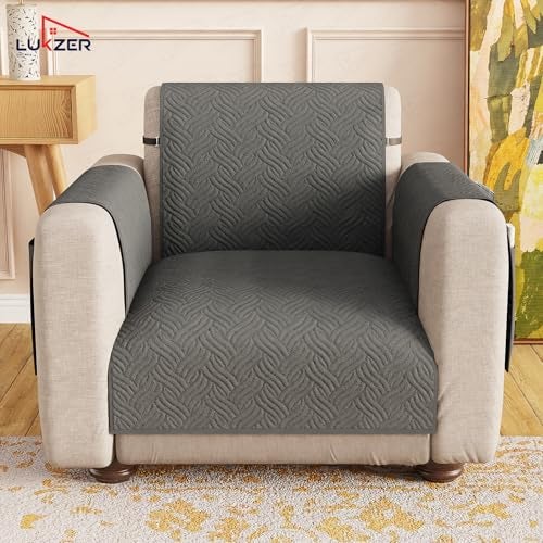 Lukzer 1 Seater Reversible Quilted Sofa Mat - Aqua Weave Pattern | Grey | | 250 GSM Polyester Sofa Runner with Arms & Deep Storage Pocket | Machine Washable Sofa Cover with Elastic Belt (SC-217-01) - Image 3