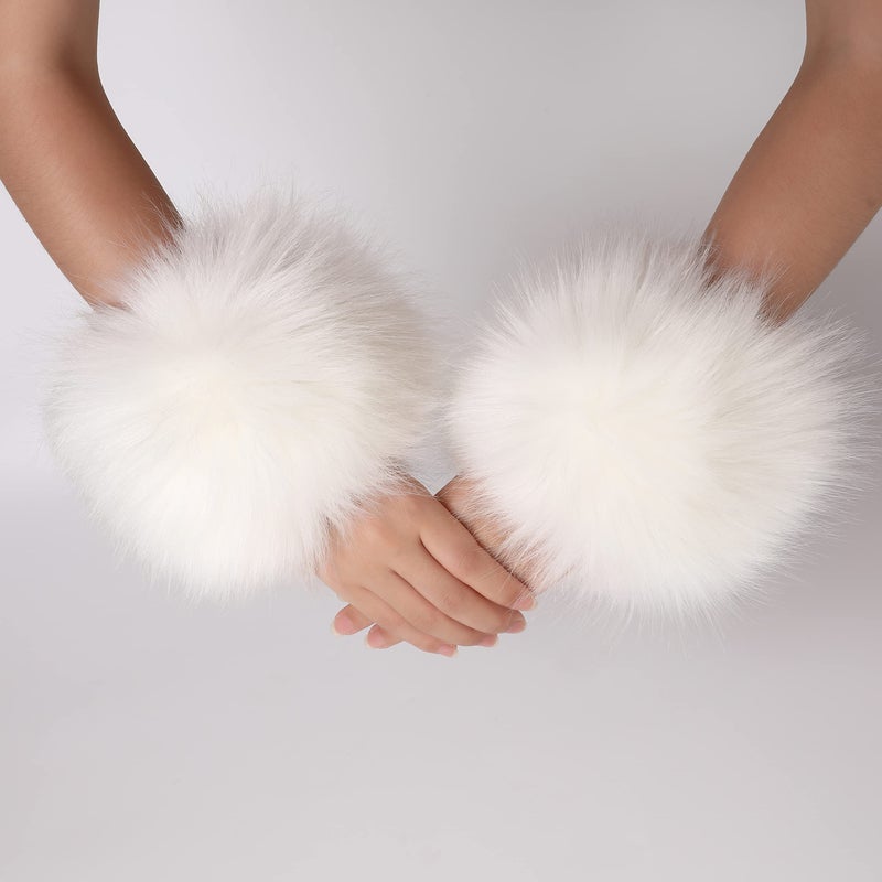 Dikoaina Faux Fur Wrist Cuffs- Winter Furry Bands Fox Fur Wrist Warmer,Arm Warmer, Leg Warmer, One Pair - Image 2
