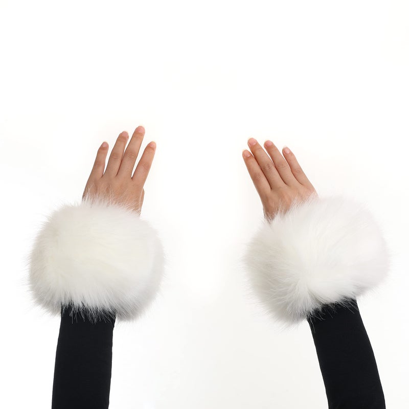 Dikoaina Faux Fur Wrist Cuffs- Winter Furry Bands Fox Fur Wrist Warmer,Arm Warmer, Leg Warmer, One Pair - Image 3