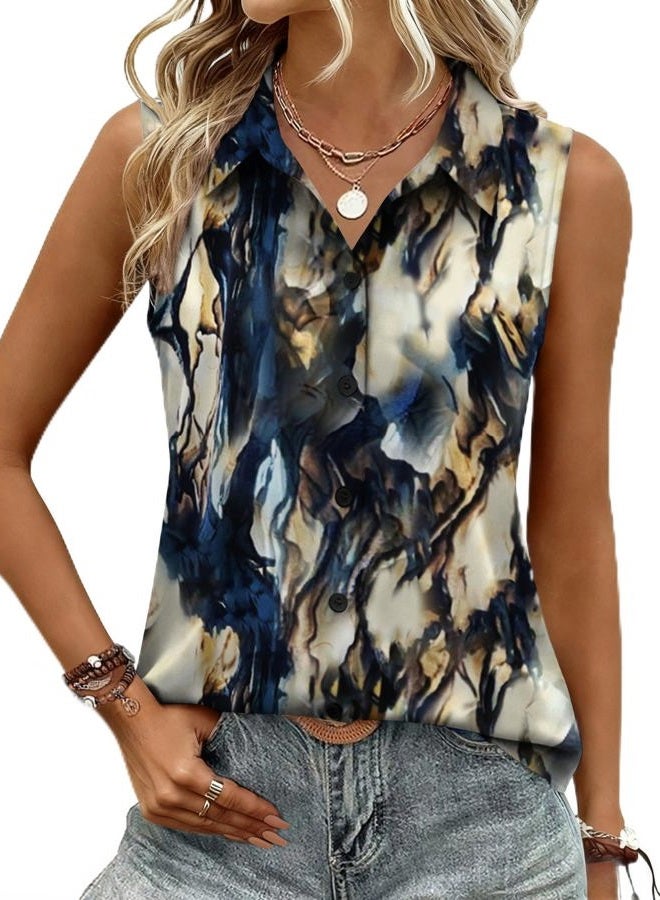 zeagoo Women's Sleeveless Button Down Shirts Blouses Casual Loose V Neck Tank Tops for Work S-XXL, Zr220, L - Image 1