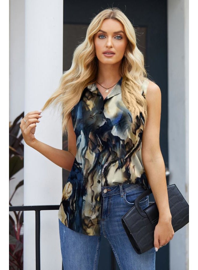 zeagoo Women's Sleeveless Button Down Shirts Blouses Casual Loose V Neck Tank Tops for Work S-XXL, Zr220, L - Image 2