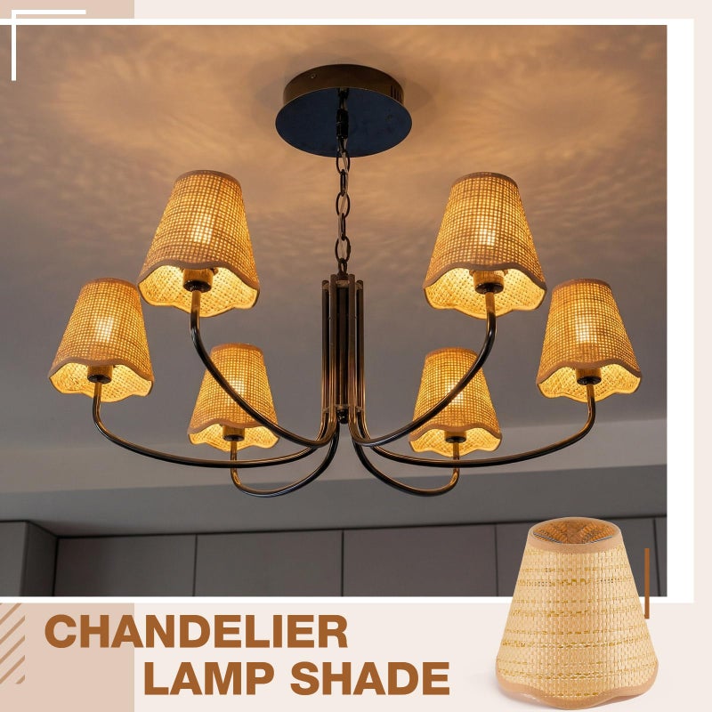Glooglitter Small Clip-on Chandelier Rattan Lamps Set Shade Scalloped Lampshade 3"top x 6"bottom x 5-1/4"slant Height Empire Lamp Shade Chandelier or Accent Lamp(Woven,Boho,2 Pcs) - Image 4