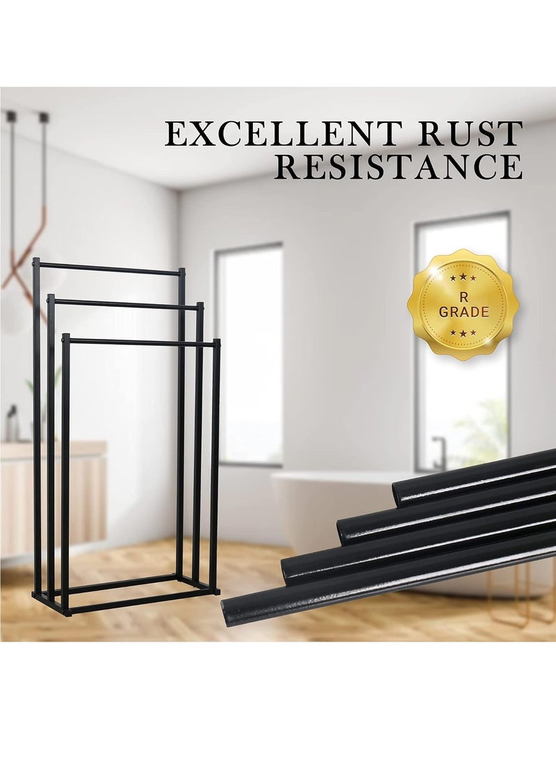 GUDOO Free Standing Towel Rack for Bathroom 3 Tier Stainless Steel Towel Bar Heavy Duty Blanket Drying Stand Holder for Outdoor Pool Bedroom Living Room Next to Tub or Shower  - Image 3