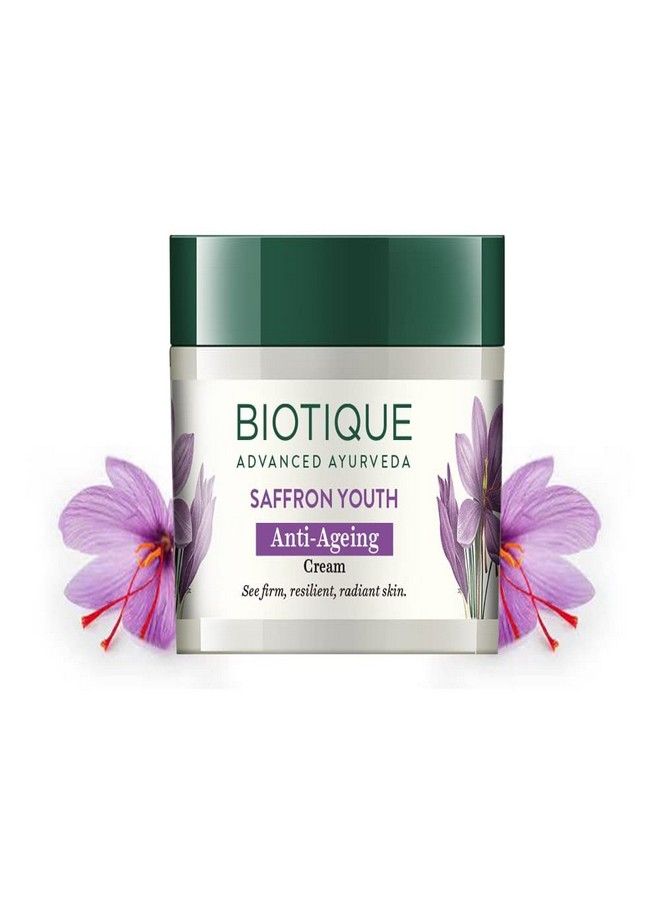 Biotique Biotique Saffron Youth Anti-Ageing Cream Reduces fine lines Lightens dark Spots, 50g - Image 1