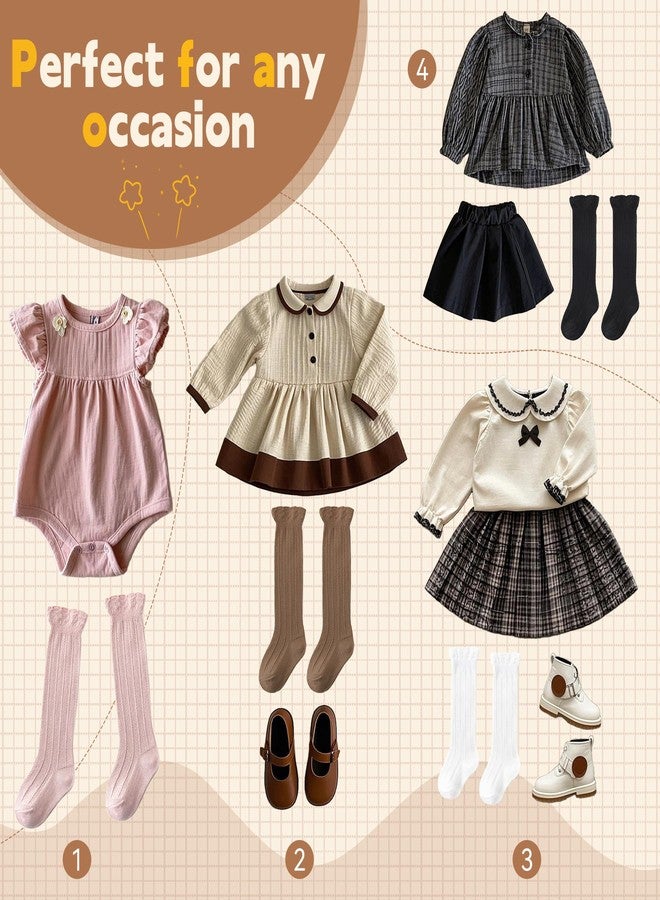 Zando Baby Girl Socks 6-12 Months Toddler Knee High Ruffle Socks for Girls Preemie Infant Newborn Baby Thigh High Stockings Toddler Stockings White*2/Pink*2/Beige*2 - Image 4