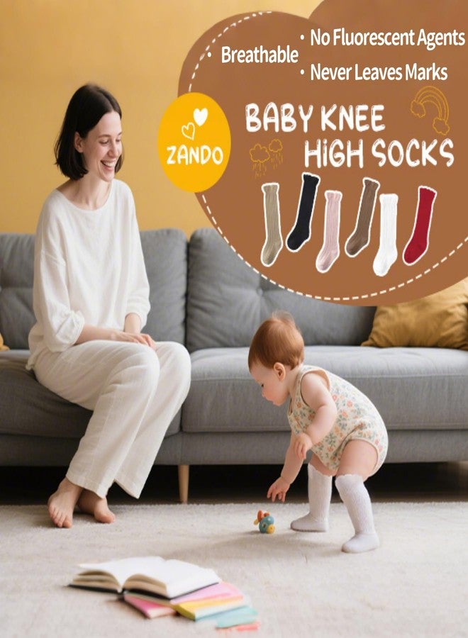 Zando Baby Girl Socks 6-12 Months Toddler Knee High Ruffle Socks for Girls Preemie Infant Newborn Baby Thigh High Stockings Toddler Stockings White*2/Pink*2/Beige*2 - Image 2