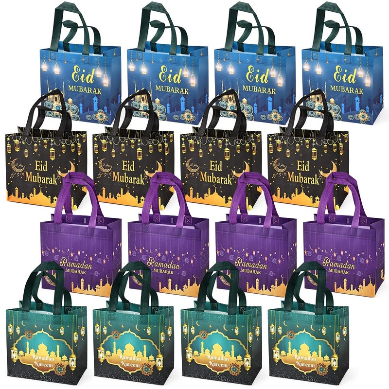 Aviski 16PCS Eid Mubarak Reusable Gift Bags, Treat Bags with Handles, Ramadan Mubarak Party Bags, Multifunctional Non-Woven Eid Bags for Gifts Wrapping, Ramadan Kareem Party Supplies, 23Ã—22Ã—11cm - Image 1