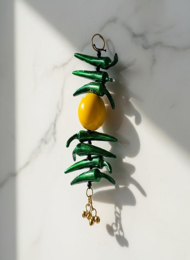 Miramayee Crafts Nimbu Mirchi Nazar Battu Wall Hanging/Door Hanging Good Luck Charm/to Remove Negativity/Decorative Showpiece - 22.5 Cms, Weight: 115 Grams (Metal, Aluminium, Multicolour) - Image 5