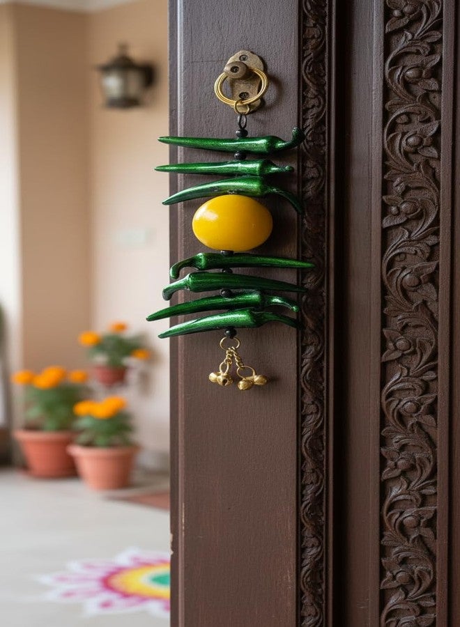 Miramayee Crafts Nimbu Mirchi Nazar Battu Wall Hanging/Door Hanging Good Luck Charm/to Remove Negativity/Decorative Showpiece - 22.5 Cms, Weight: 115 Grams (Metal, Aluminium, Multicolour) - Image 1