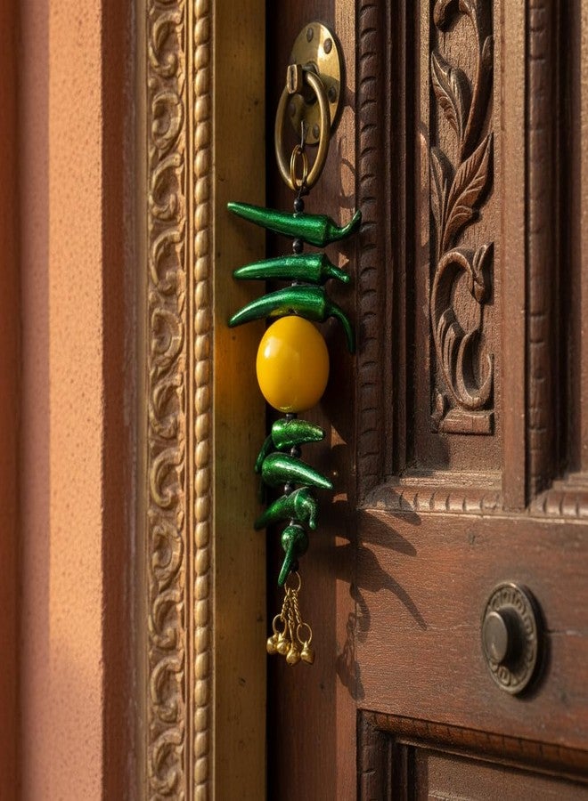 Miramayee Crafts Nimbu Mirchi Nazar Battu Wall Hanging/Door Hanging Good Luck Charm/to Remove Negativity/Decorative Showpiece - 22.5 Cms, Weight: 115 Grams (Metal, Aluminium, Multicolour) - Image 4