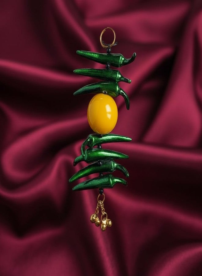 Miramayee Crafts Nimbu Mirchi Nazar Battu Wall Hanging/Door Hanging Good Luck Charm/to Remove Negativity/Decorative Showpiece - 22.5 Cms, Weight: 115 Grams (Metal, Aluminium, Multicolour) - Image 3