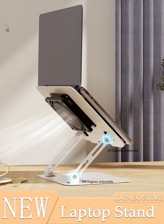 DUNISO Adjustable Laptop Stand with 360° Rotating Cooling Fan, Aluminium Alloy Multi-Angle Computer Holder for Desk, Portable Notebook Metal Mount Compatible with All Laptops 10"-17" - Image 1