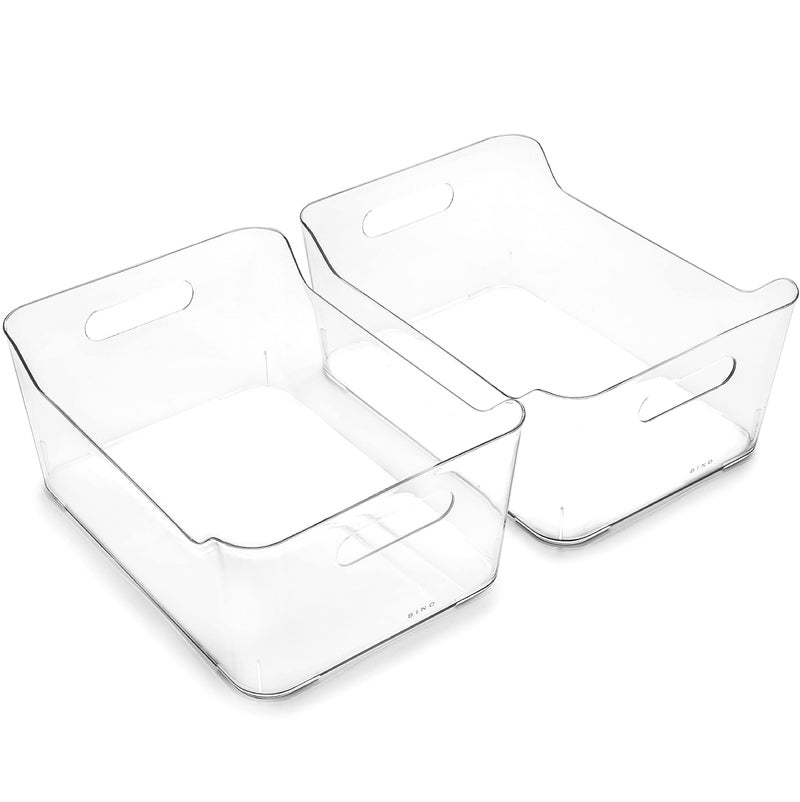BINO | Plastic Storage Bins, Large - 2 Pack, Clear | THE SOHO COLLECTION | Pantry Organizers and Storage Containers | Fridge Organizer Bins | Kitchen Cabinet Organizer | Medicine Cabinet Bin - Image 1
