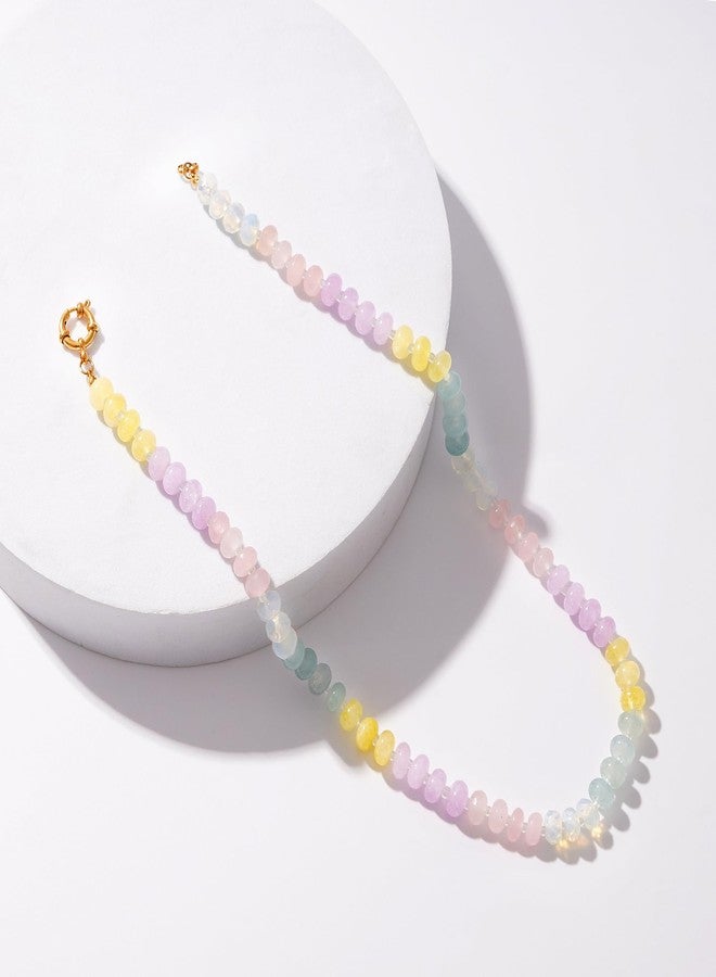 LALAPPLE Colorful Beaded Gemstone Necklace for Women, Boho Rainbow Bead Choker with Natural Stone Crystal Beads, Handmade Summer Beach Necklace Jewelry, 17.5 inches, Stone, natural stone - Image 4