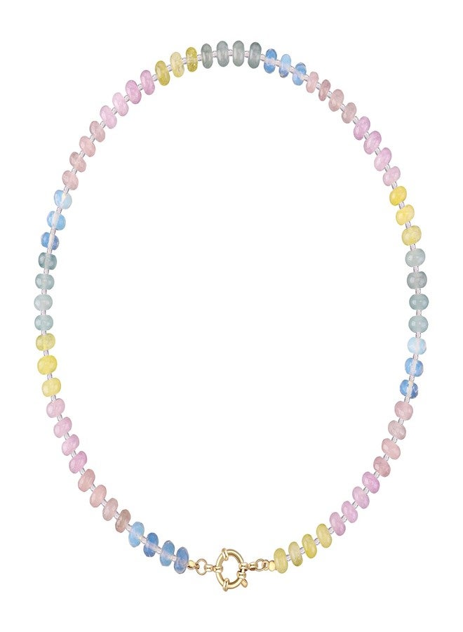 LALAPPLE Colorful Beaded Gemstone Necklace for Women, Boho Rainbow Bead Choker with Natural Stone Crystal Beads, Handmade Summer Beach Necklace Jewelry, 17.5 inches, Stone, natural stone - Image 1
