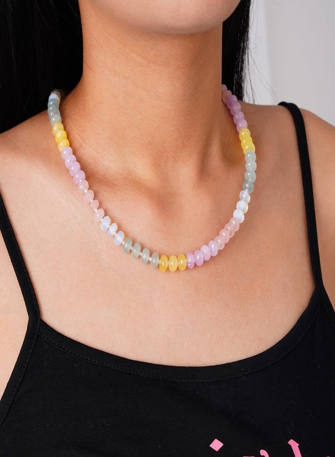 LALAPPLE Colorful Beaded Gemstone Necklace for Women, Boho Rainbow Bead Choker with Natural Stone Crystal Beads, Handmade Summer Beach Necklace Jewelry, 17.5 inches, Stone, natural stone - Image 2