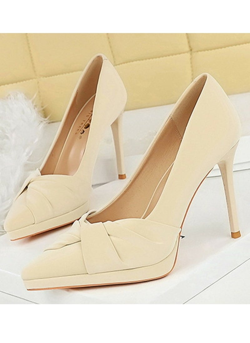 BIGTREE Women's Elegant Closed Pointed Toe High Heels Party Stiletto Pumps Cream White 10.5CM  - Image 1