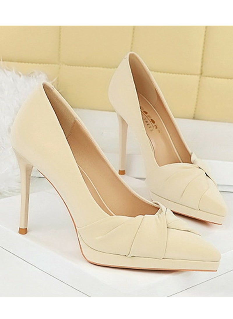 BIGTREE Women's Elegant Closed Pointed Toe High Heels Party Stiletto Pumps Cream White 10.5CM  - Image 2