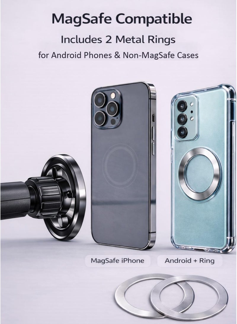 IKBEN Magnetic Car Phone Holder for Air Vent, MagSafe Car Mount with Metal Hook Lock, Strong N52 Magnets, 360° Rotation, One-Hand Use, 2 Metal Rings Included - Image 4