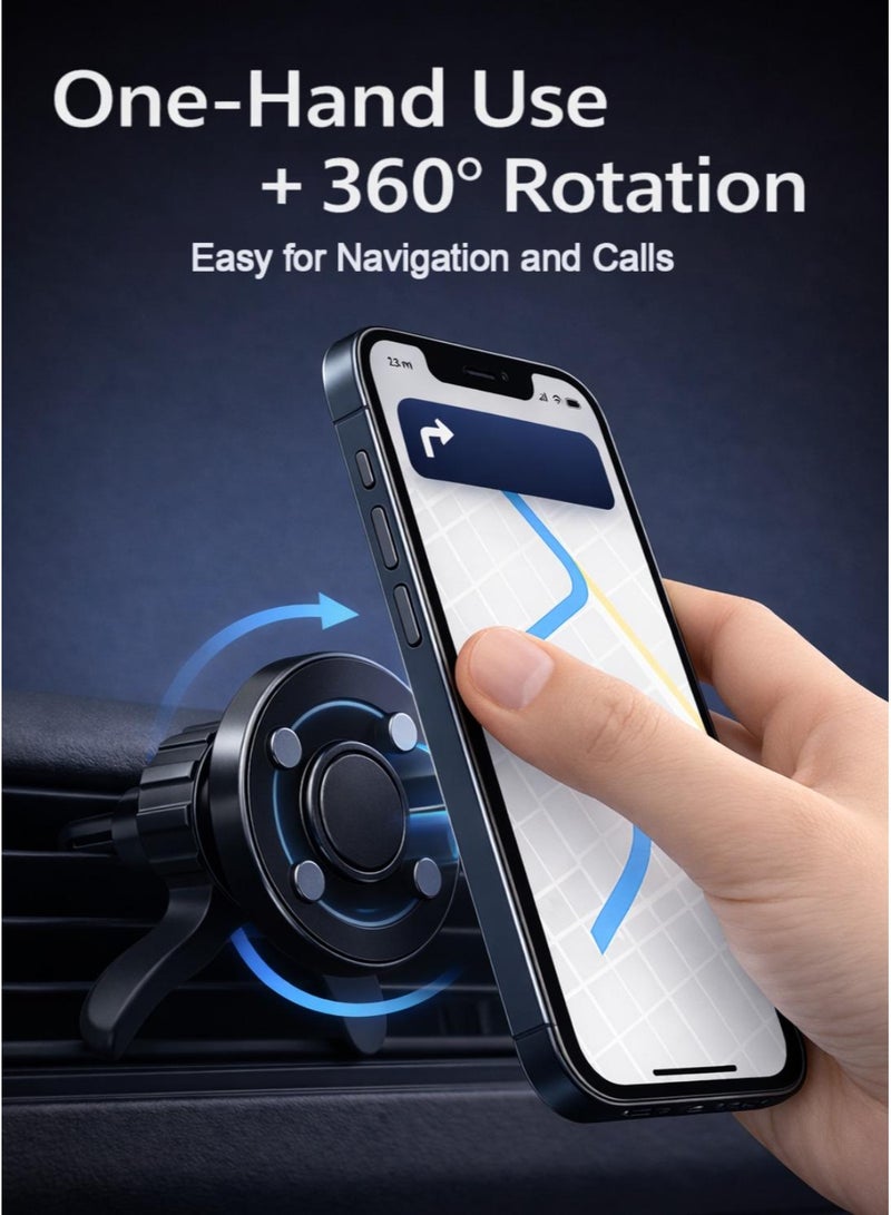 IKBEN Magnetic Car Phone Holder for Air Vent, MagSafe Car Mount with Metal Hook Lock, Strong N52 Magnets, 360° Rotation, One-Hand Use, 2 Metal Rings Included - Image 5