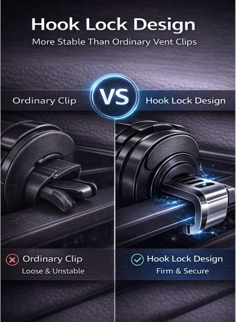 IKBEN Magnetic Car Phone Holder for Air Vent, MagSafe Car Mount with Metal Hook Lock, Strong N52 Magnets, 360° Rotation, One-Hand Use, 2 Metal Rings Included - Image 2