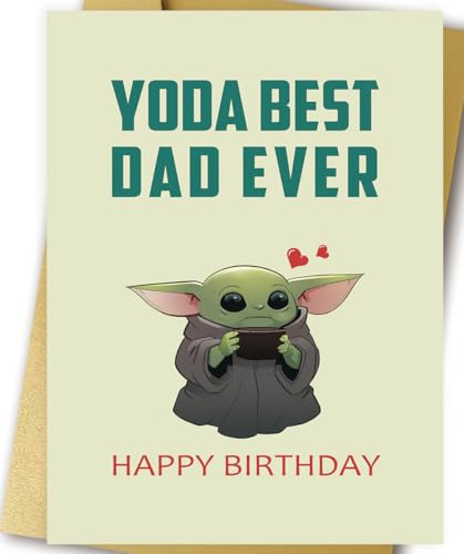 OJsensai Baby Yoda Funny Dad Birthday Card from Daughter Son, Lovely Father Bday Card from Wife, Cute Daddy Greeting Present from Daughter-In-Law Son-In-Law - Image 1