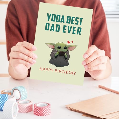 OJsensai Baby Yoda Funny Dad Birthday Card from Daughter Son, Lovely Father Bday Card from Wife, Cute Daddy Greeting Present from Daughter-In-Law Son-In-Law - Image 4