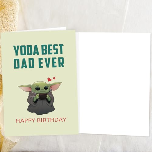 OJsensai Baby Yoda Funny Dad Birthday Card from Daughter Son, Lovely Father Bday Card from Wife, Cute Daddy Greeting Present from Daughter-In-Law Son-In-Law - Image 3