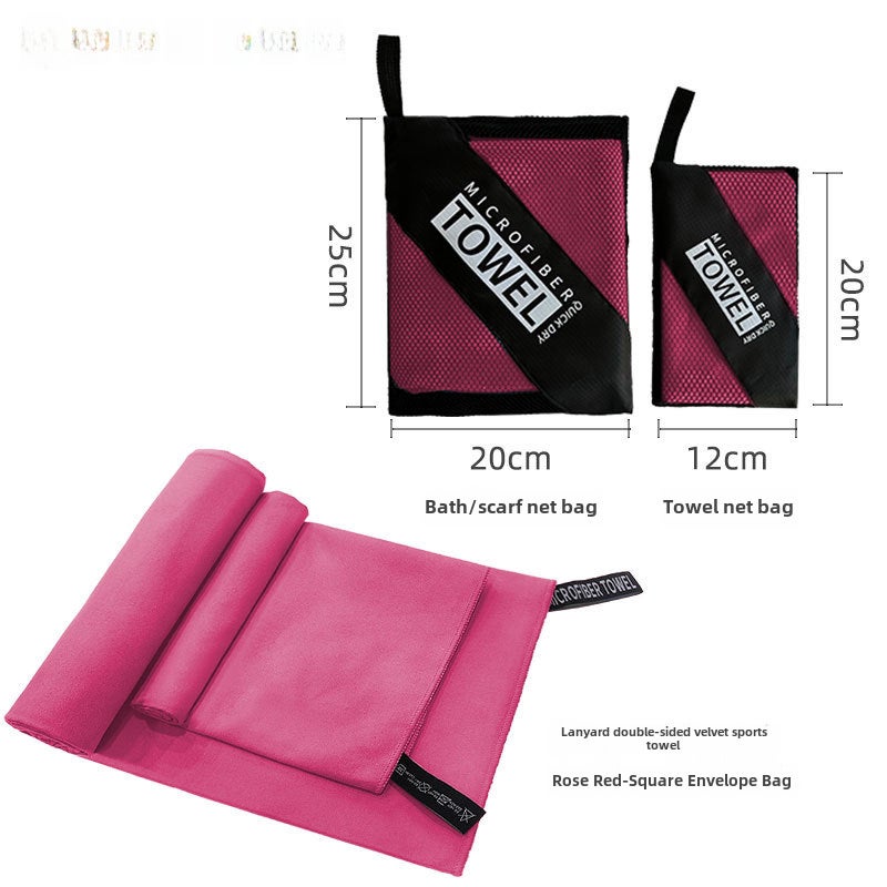 Custom Sports Towel Set Quick-Dry Ultrafine Fiber Rose red-square mesh bag 