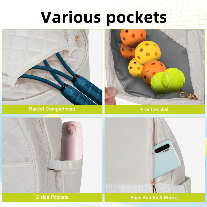 YEEGO DIRECT Tennis Bags for Women, Tennis Backpack Pickleball Racket Bags,Waterproof Sling Bag,Suitable for Pickleball Tennis Badminton, Gifts for Women Men (White) - Image 4