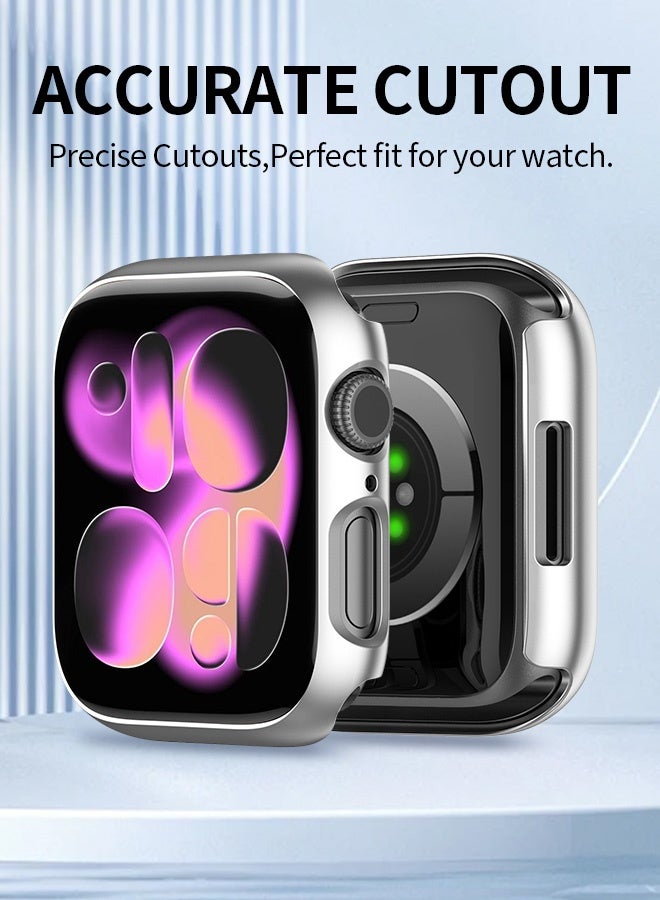 Tersely (3 Pack) Case Compatible with Apple Watch Series 11/10-42mm, Built-in Thin HD Tempered Glass Screen Protector Overall Cover Replacement for iwatch S11/S10 2024 2025- Rose Gold+Starlight+Silver - Image 3