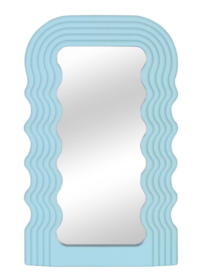 Bluejw Aesthetic Wave Pattern Irregular Frame Mirror, Decorative Desk Wall Mirror for Living Room Bedroom Hallway Home Decor (Blue)  - Image 2