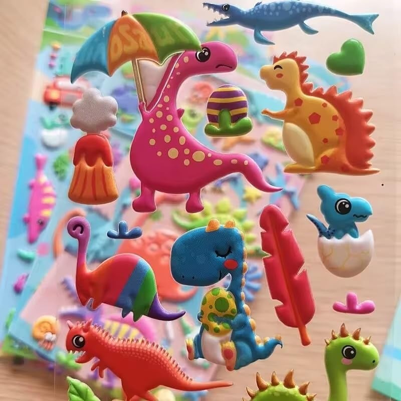 SUPER TOY 3D Puffy Dinosaur Stickers for Kids & Toddlers 4 Strap of 120+ Animal Stickers Self Adhesive T-Rex, Spinosaurus, Triceratops, Diplodocus Scrap Book Decoration for Boys & Girls - Image 2