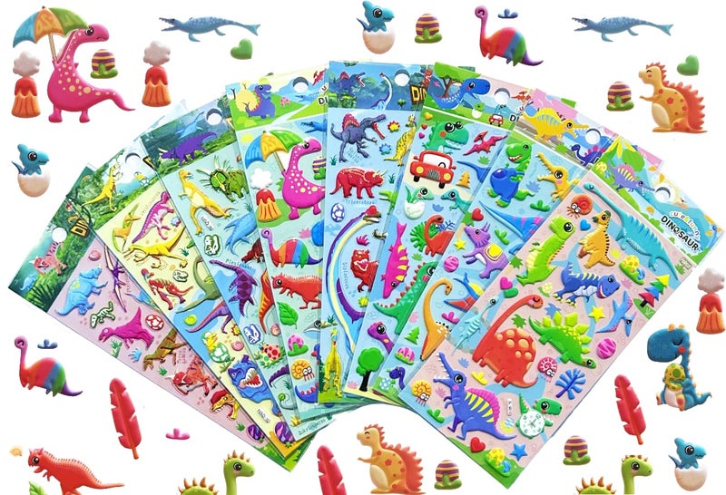 SUPER TOY 3D Puffy Dinosaur Stickers for Kids & Toddlers 4 Strap of 120+ Animal Stickers Self Adhesive T-Rex, Spinosaurus, Triceratops, Diplodocus Scrap Book Decoration for Boys & Girls - Image 1