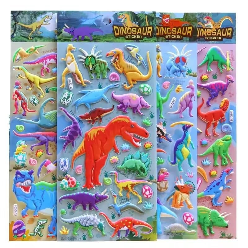 SUPER TOY 3D Puffy Dinosaur Stickers for Kids & Toddlers 4 Strap of 120+ Animal Stickers Self Adhesive T-Rex, Spinosaurus, Triceratops, Diplodocus Scrap Book Decoration for Boys & Girls - Image 3
